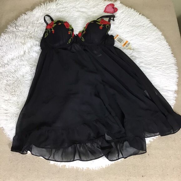 Morgan Taylor Women Vtg Sexy Black Sheer Babydoll nightgown & Thong  Sz. Sm NWT - Picture 4 of 10